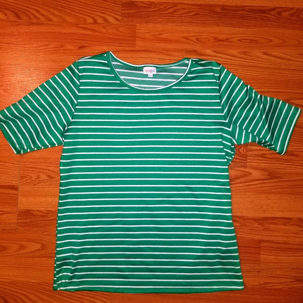 Lularoe gigi blouse green and white striped 3xl